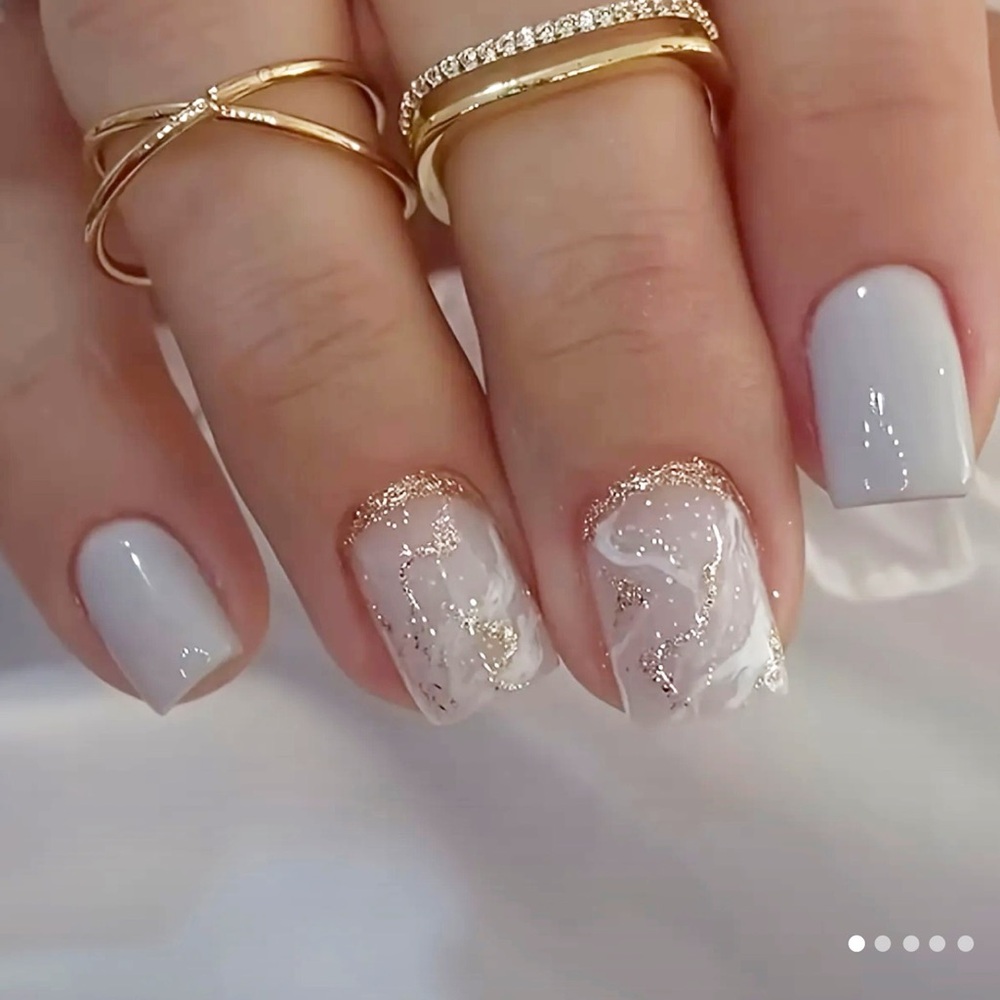 Luxe Marble & Gold Foil Press-On Nails – 24 Reusable Nails